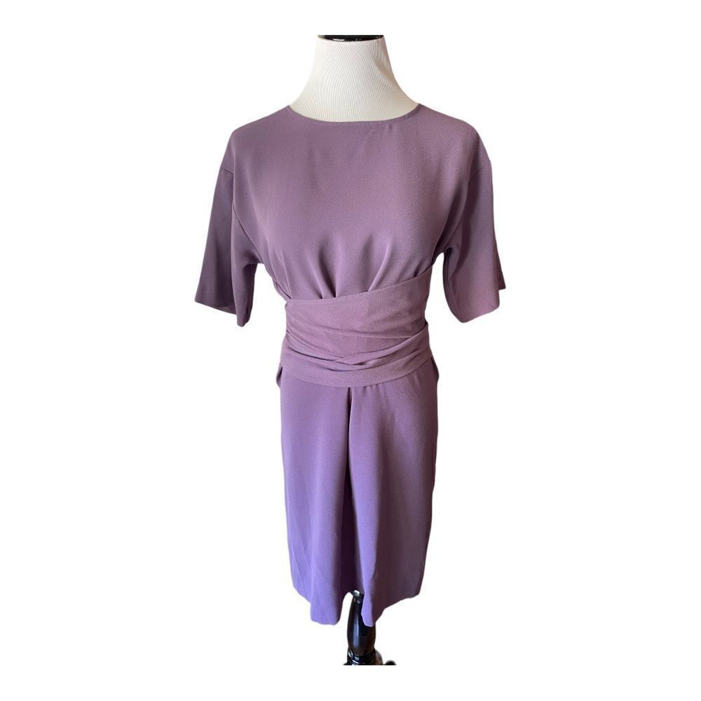 H&M Purple Wrap Dress Size 6 Tie Waist Bodycon Short Sleeve Fitted